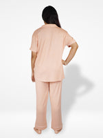 Women's Solid Color Notch collar Sleepwear Set.