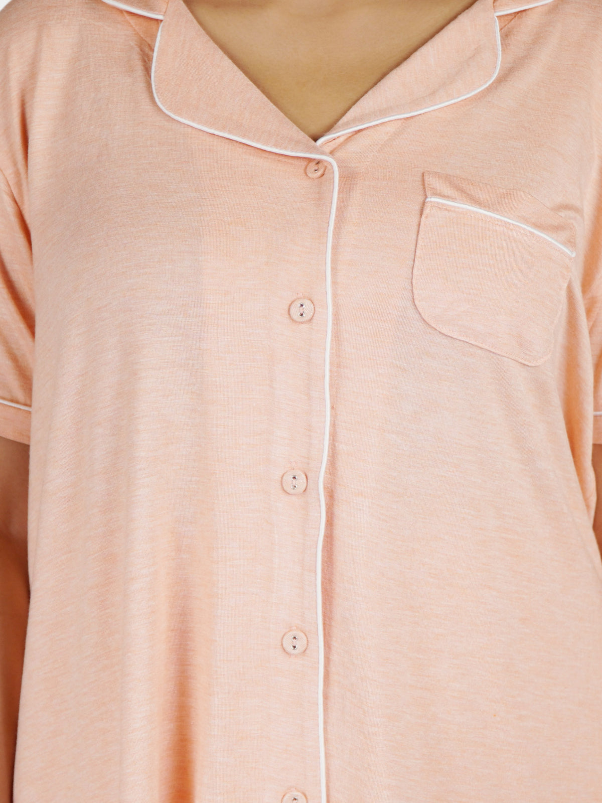 Women's Solid Color Notch collar Sleepwear Set.
