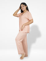 Women's Solid Color Notch collar Sleepwear Set.