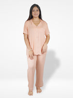 Women's Solid Color Notch collar Sleepwear Set.