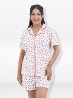 Women’s Notch Collar Sleepwear Set – Short Sleeve All Over Print Pajama Top & Shorts, Soft Comfortable Nightwear