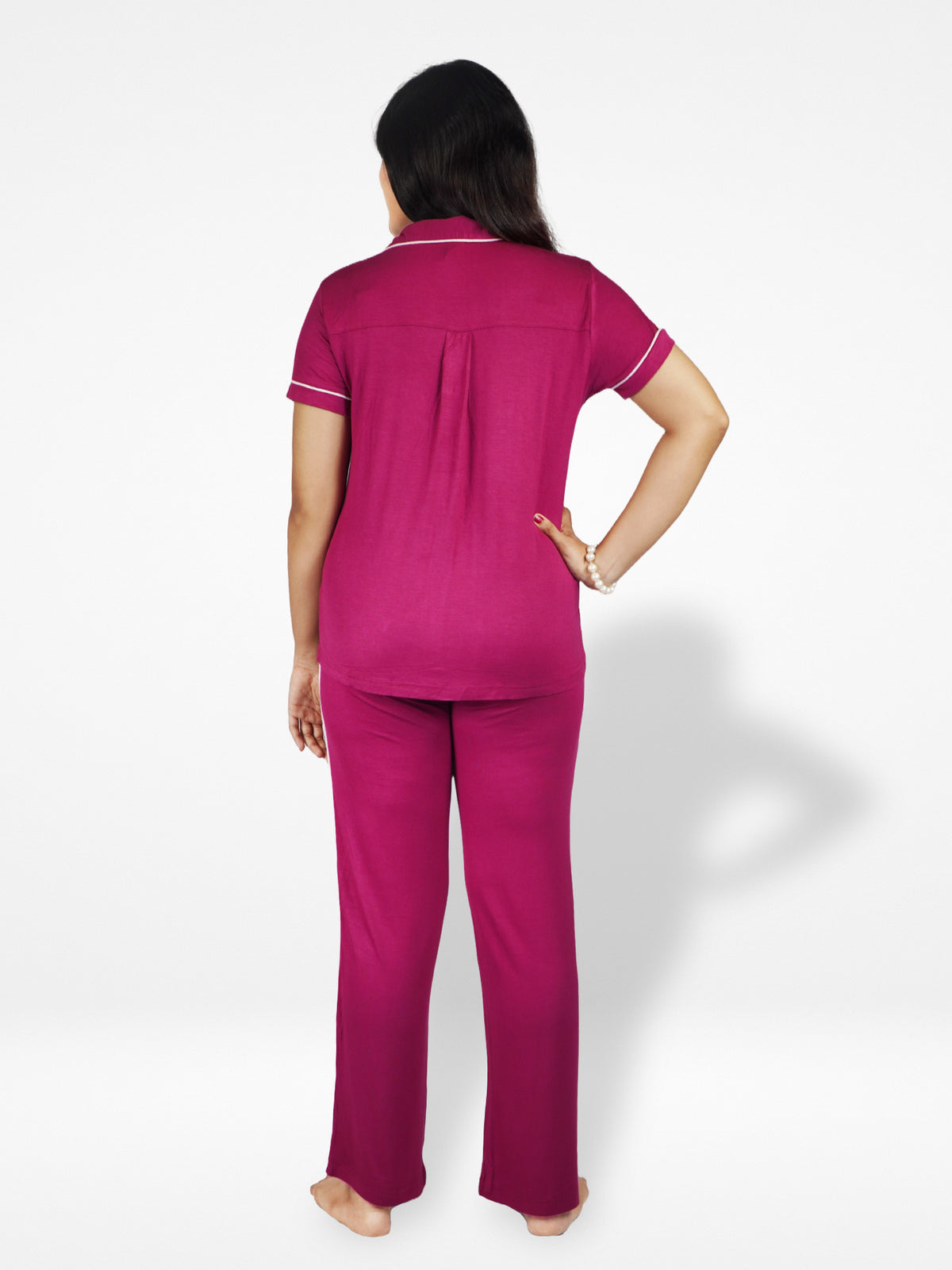 Women's Solid Color Notch collar Sleepwear Set.