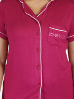 Women's Solid Color Notch collar Sleepwear Set.