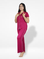 Women's Solid Color Notch collar Sleepwear Set.