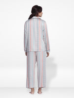 Women White MultistripSleepwear Long Sleeve Pyjama Set