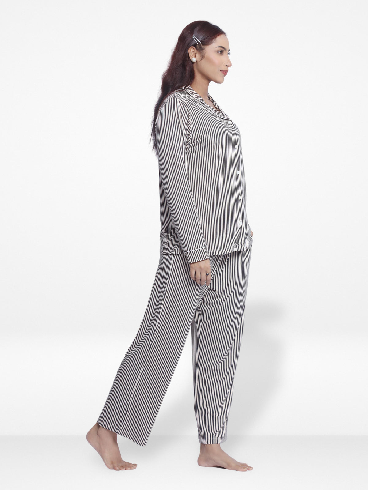Women Black Check Sleepwear Long Sleeve Pyjama Set
