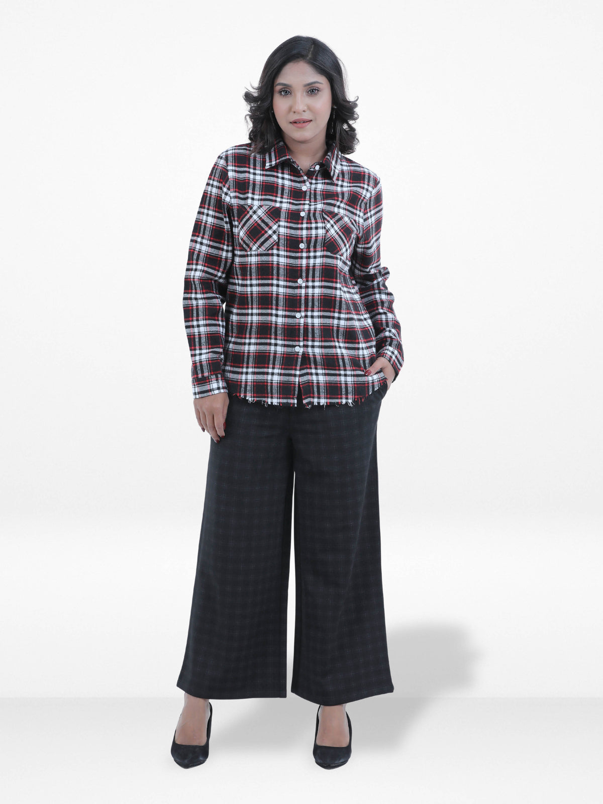 Women’s Plaid Distressed Flannel ShirtFlannel Shirt – 100% Cotton Long Sleeve Button-Down Checkered Shirt | Relaxed Fit Casual Top for Everyday Comfort