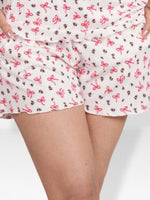Women’s Pajama Shorts | Printed Sleepwear Shorts | Soft Stretch Yummy Rib Fabric | Elastic Waist Lounge Shorts for Women - Egret