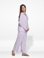 Women Pink Stripe Sleepwear Long Sleeve Pyjama Set