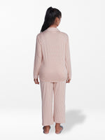 Women Coral Pink Check Sleepwear Long Sleeve Pyjama Set