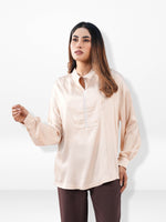 Women’s Satin Band Collar Top – Soft Shiny Blouse | Elegant Party & Everyday Wear