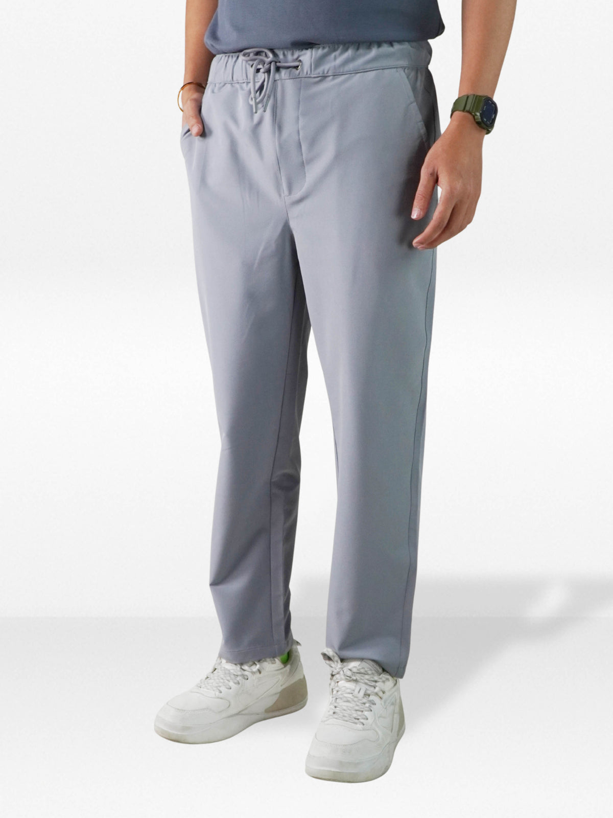 Men’s Relaxed Fit Trousers – Elastic Waist with Drawstring, Casual Pants with Fake Fly & Side Pockets ,Comfortable Everyday Wear