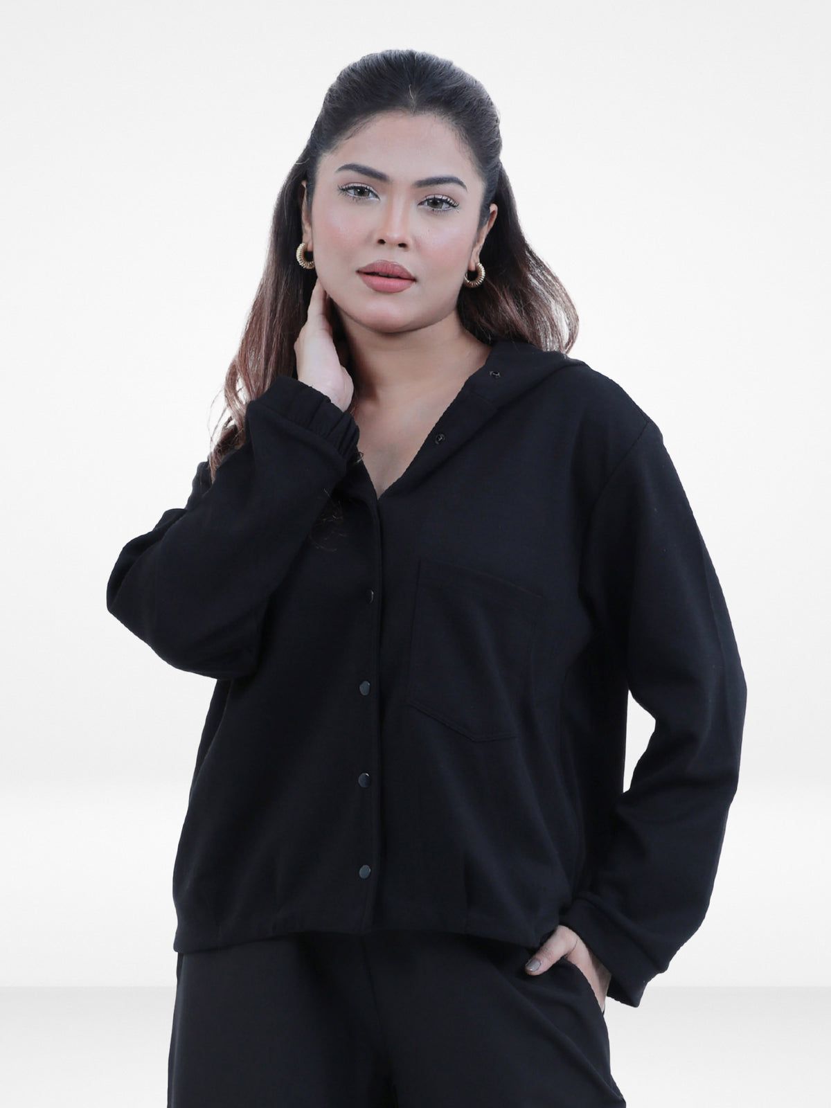 Women Button Down Hoodie – Long Sleeve Pullover Fall Winter Jacket, Casual Warm Outerwear for Everyday Wear