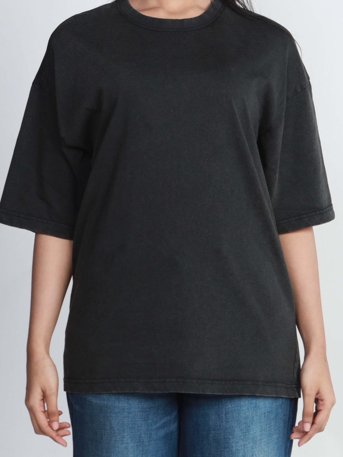 Unisex Drop Shoulder T-Shirt – Classic Solid Short Sleeve Acid wash Tee, Cotton Blend Comfortable Casual Wear- Black