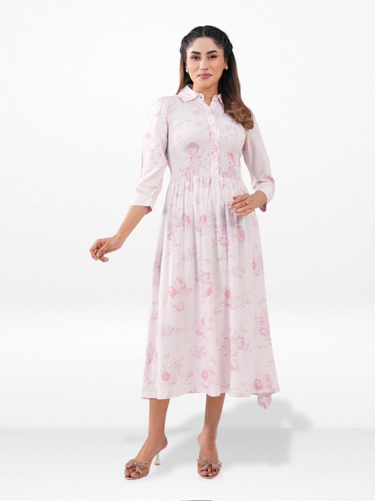 Women’s Floral Print Crepe Maxi Dress – Mystical Long Dress for Casual & Evening Wear