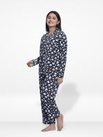 Women Velour Sleepwear Long Sleeve Dark Grey Aop Pyjama Set
