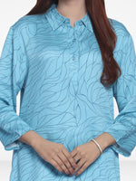 Women Ocean Blue Aop Print Co-Ord Set with Luxury Details