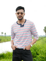 Men’s Striped Henley Neck T-Shirt – Regular Fit Long Sleeve Tee |Soft Stretch Casual Wear