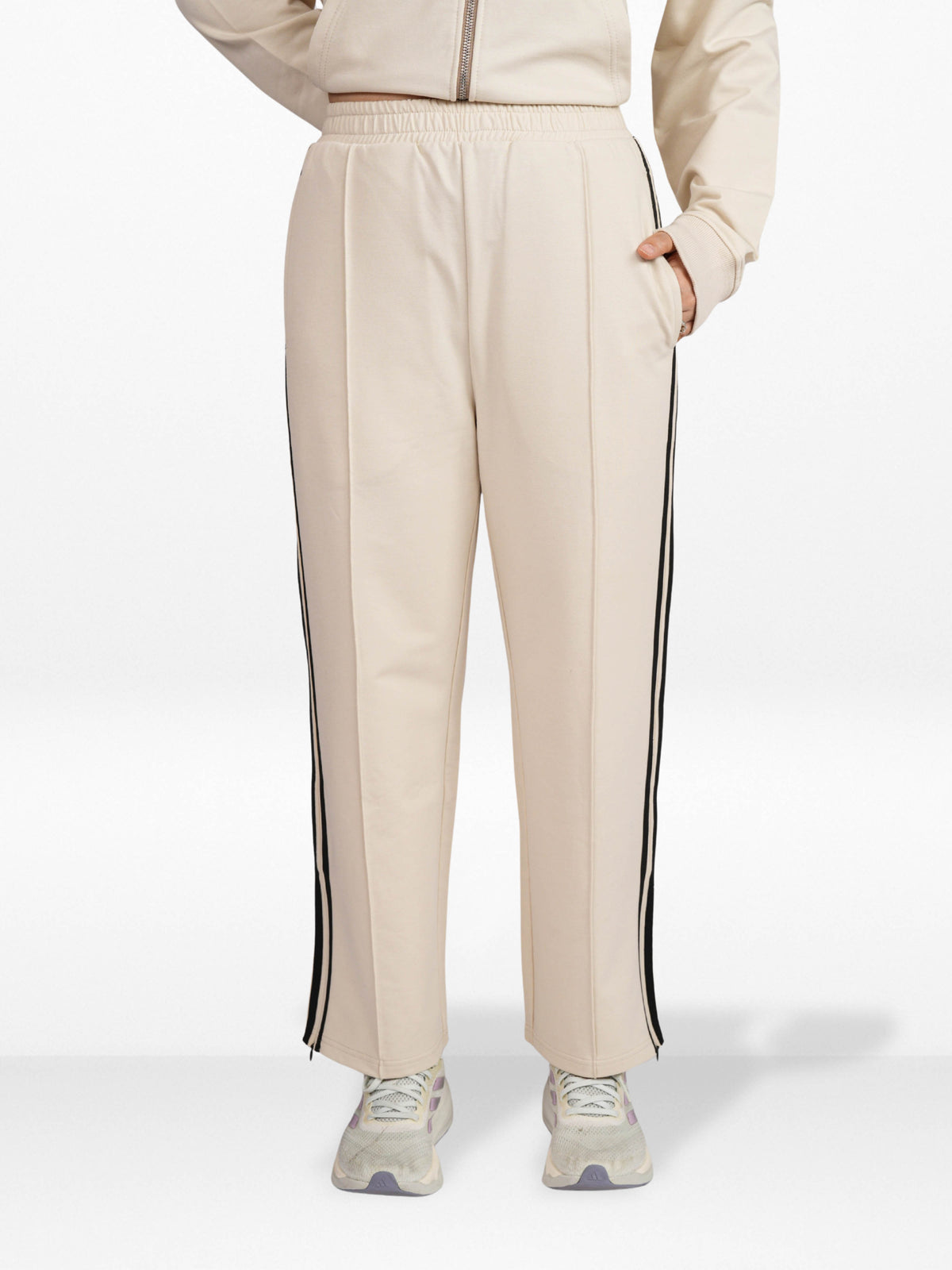Women’s Flowy Pants – Elasticated Waist with Adjustable Drawcord | Contrast Side Stripe Athletic Trousers, Casual Comfortable Trousers