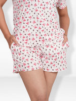 Women’s Pajama Shorts | Printed Sleepwear Shorts | Soft Stretch Yummy Rib Fabric | Elastic Waist Lounge Shorts for Women - Egret