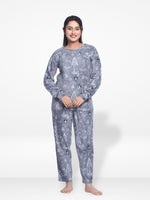 Women's Micro Polar Fleece Graphic Print Sleepwear Long Sleeve Pyjama Set