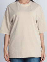 Unisex Drop Shoulder T-Shirt – Classic Solid Short Sleeve Acid wash Tee, Cotton Blend Comfortable Casual Wear - Beige