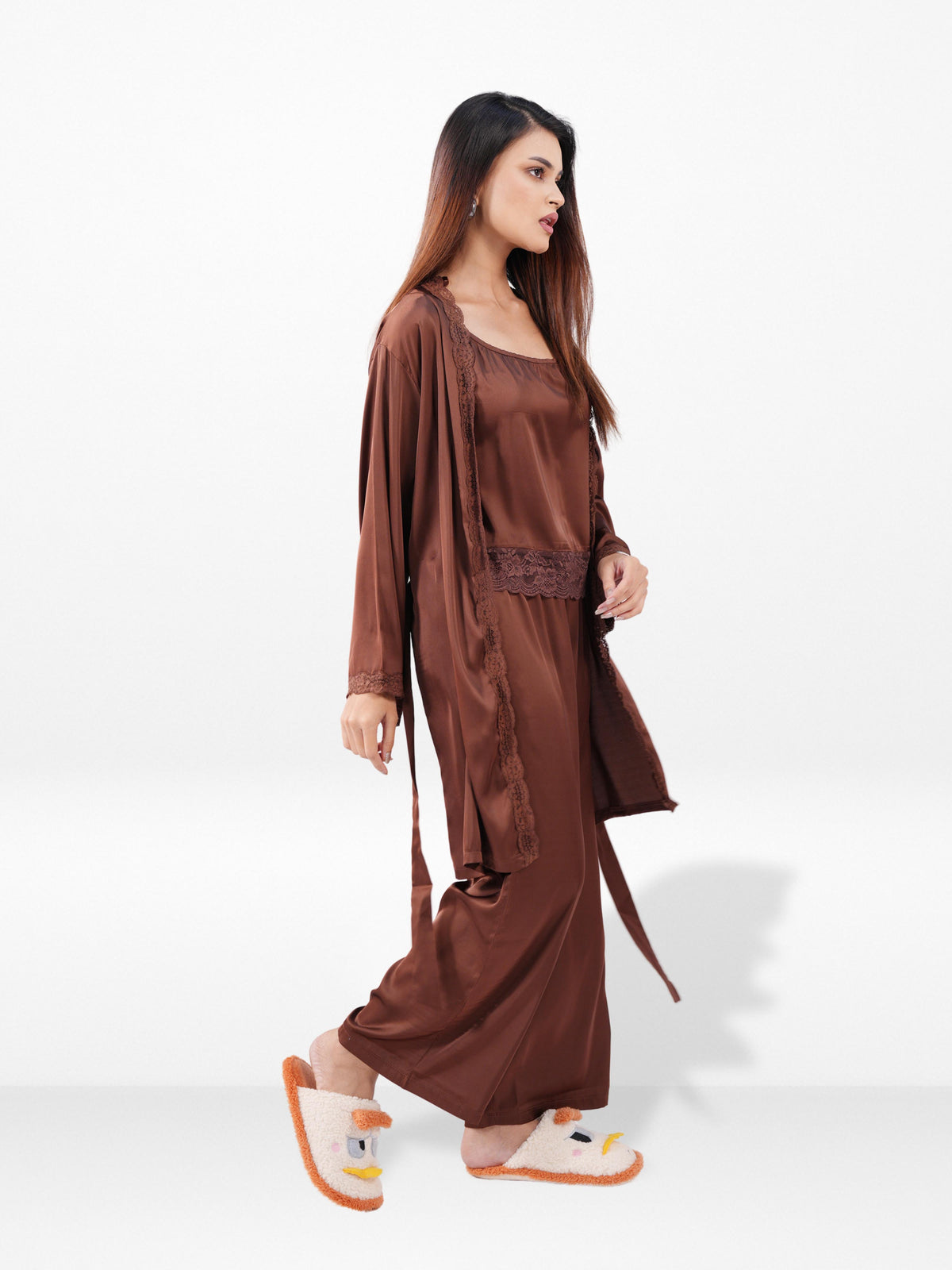 Women’s Satin 4 Piece Night Dress Set – Luxury Sleepwear | Soft Silky Comfortable Nightwear