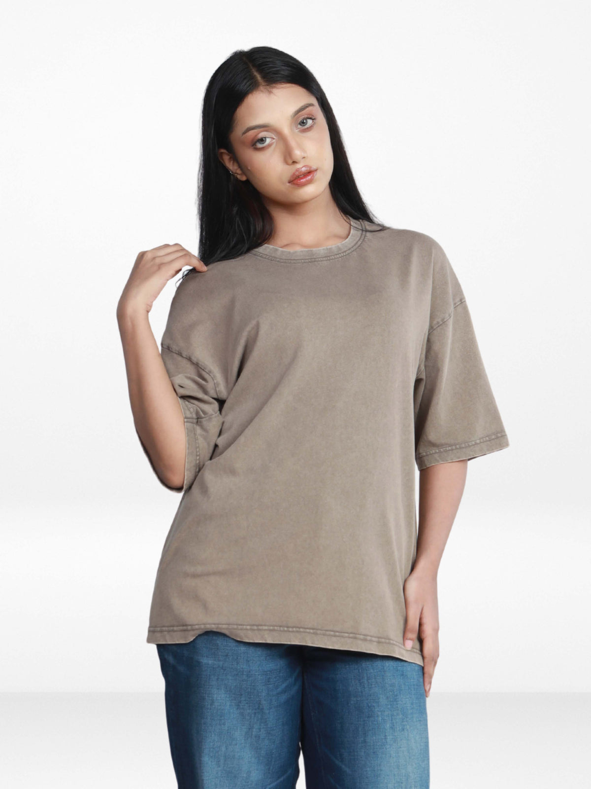 Unisex Drop Shoulder T-Shirt – Classic Solid Short Sleeve Acid wash Tee, Cotton Blend Comfortable Casual Wear- Grey