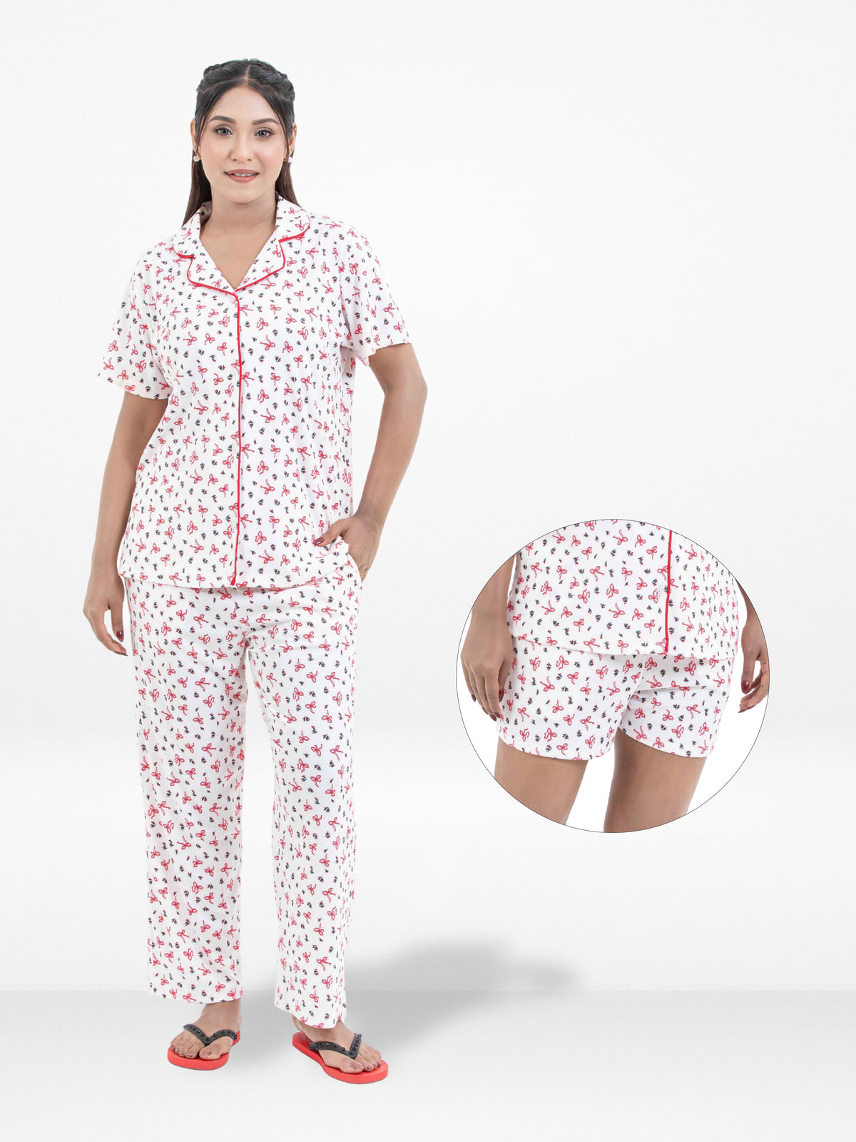 Women’s 3-Piece Pajama Set – Yummy Rib Fabric Sleepwear with Contrast Piping, Notch Collar & Button Down Top,