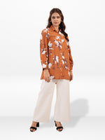 Women’s Floral Print Tunic Shirt – Long Sleeve Button-Up Blouse | Casual Loose Fit Top for Women
