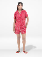 3pcs Women Satin Pajama Set. Contrast Piping, Notch Collar & Button Down.