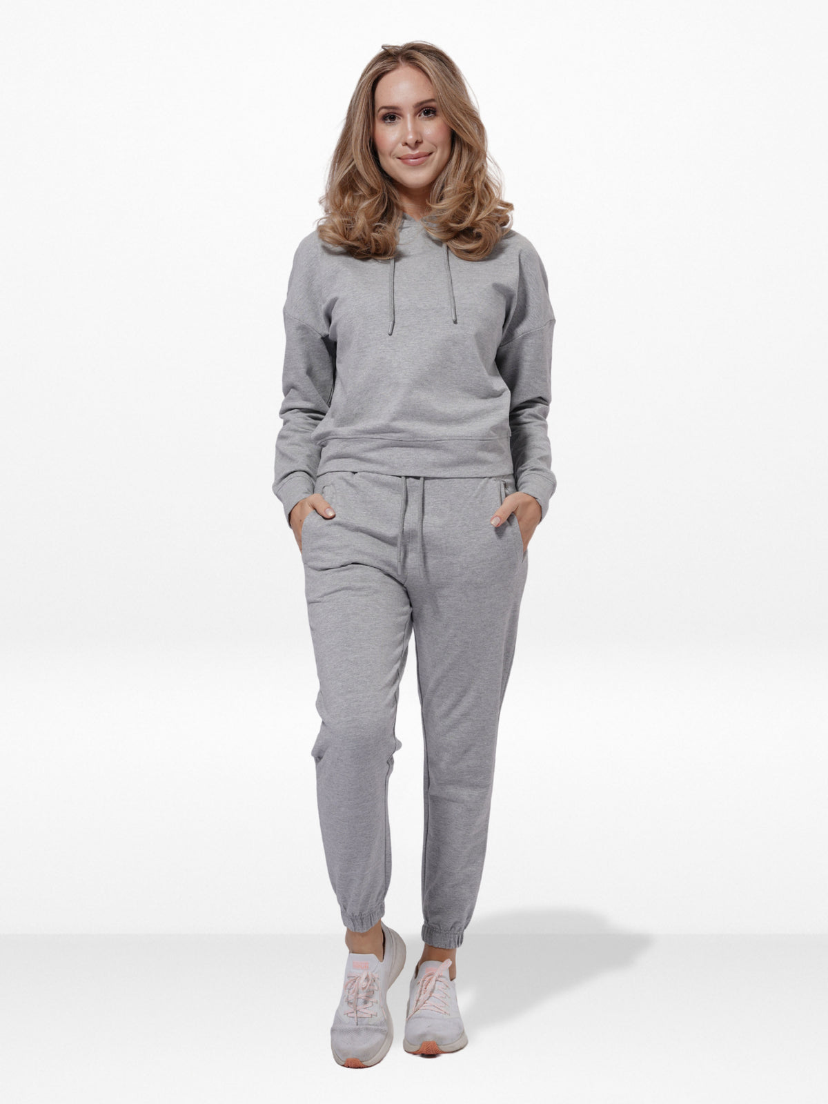 Women Grey Mélange HoodiesJoggers Set in Premium Cotton