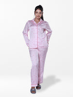 Women’s Satin Pajama Set – Long Sleeve Button Down with Notch Collar & Contrast Piping | 2 Piece Silk Sleepwear with Long Pants