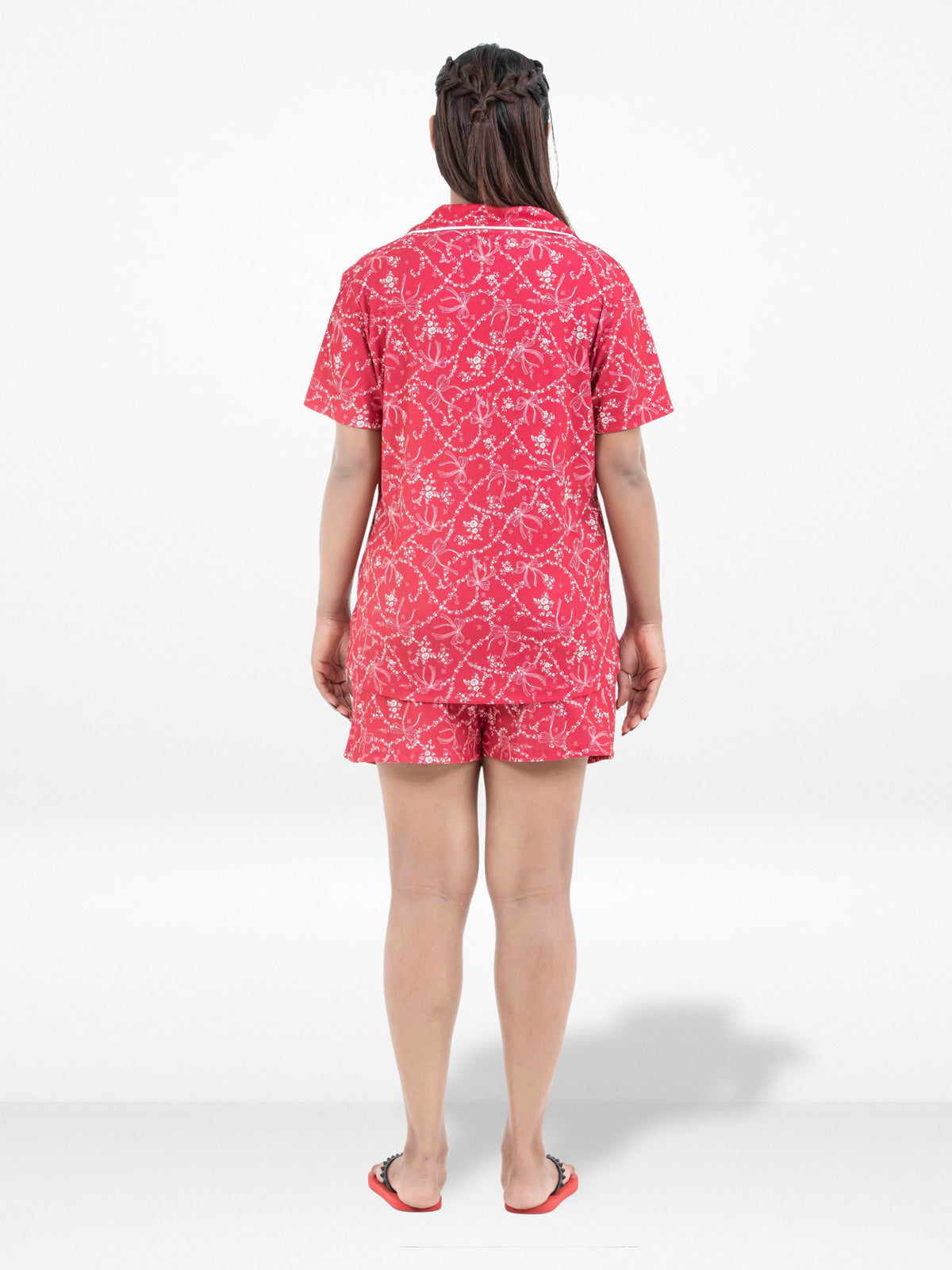 Women’s Notch Collar Sleepwear Set – Short Sleeve All Over Print Pajama Top & Shorts, Soft Comfortable Nightwear