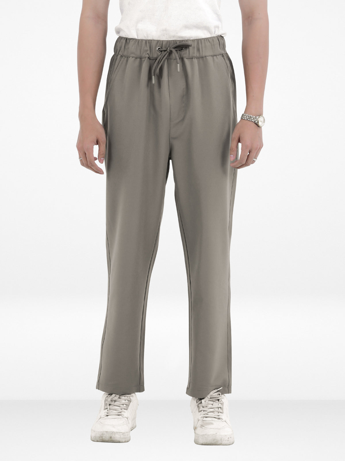 Men’s Relaxed Fit Trousers – Elastic Waist with Drawstring, Casual Pants with Fake Fly & Side Pockets ,Comfortable Everyday Wear