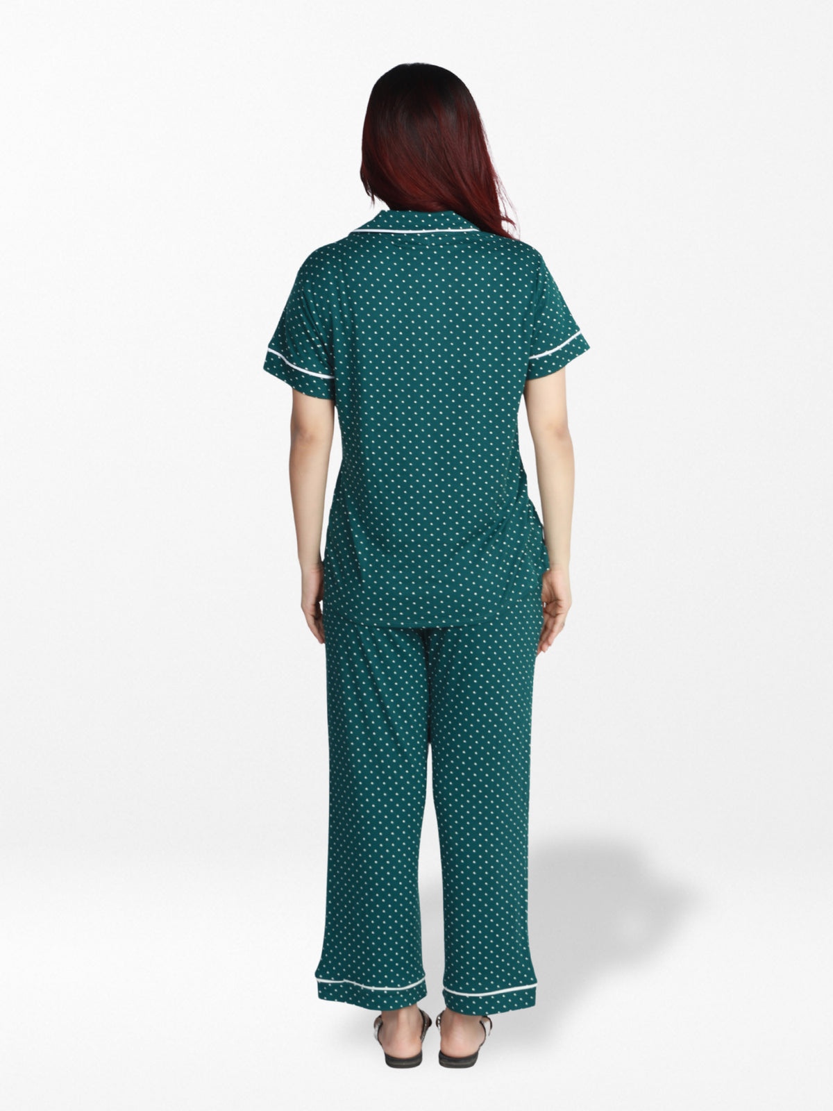 Women Dot PrintedNight Suit Set of Shirt & Pyjama, Night wear DressWomen’s Printed Night Suit Set – Shirt & Pyjama | Soft Nightwear Dress, 2 Piece Sleepwear for Women, Comfortable Loungewear