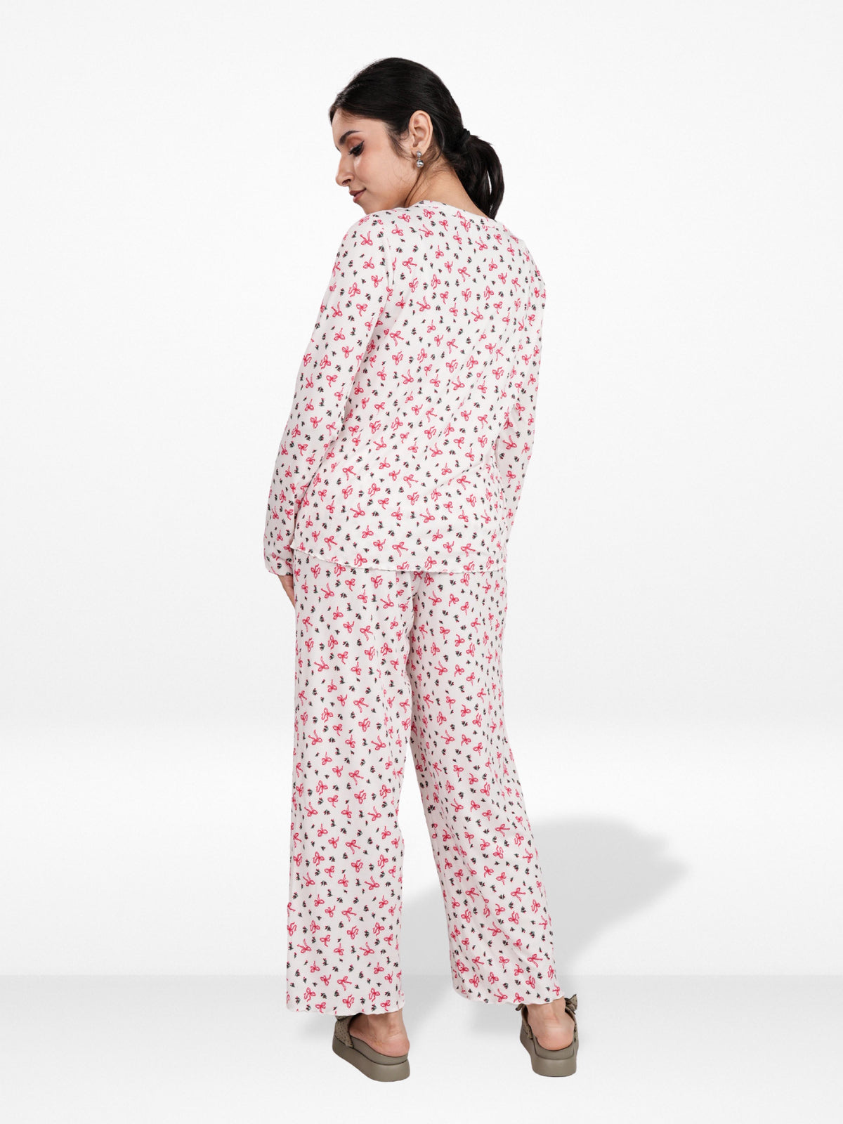 Women’s Henley Sleepwear Set – Long Sleeve Printed Pajama Top & Shorts | Soft Lightweight 2-Piece Nightwear