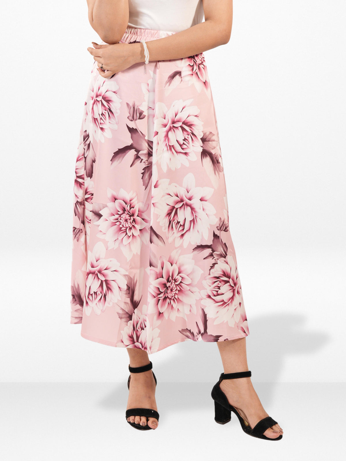 Women’s All Over Printed Maxi Skirt – Summer Pleated High Waist Casual Long Skirt