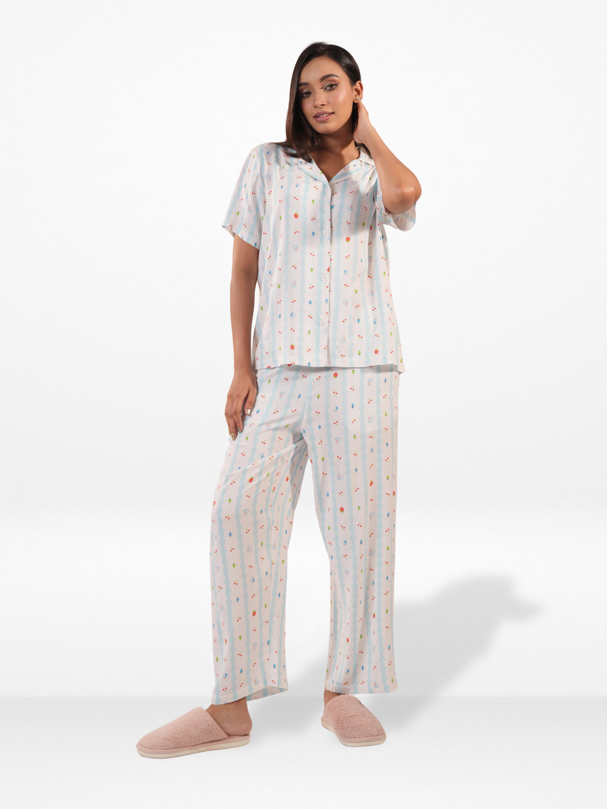 Women’s Printed Night Suit Set – Shirt & Pyjama | Soft Nightwear Dress, 2 Piece Sleepwear for Women, Comfortable Loungewear