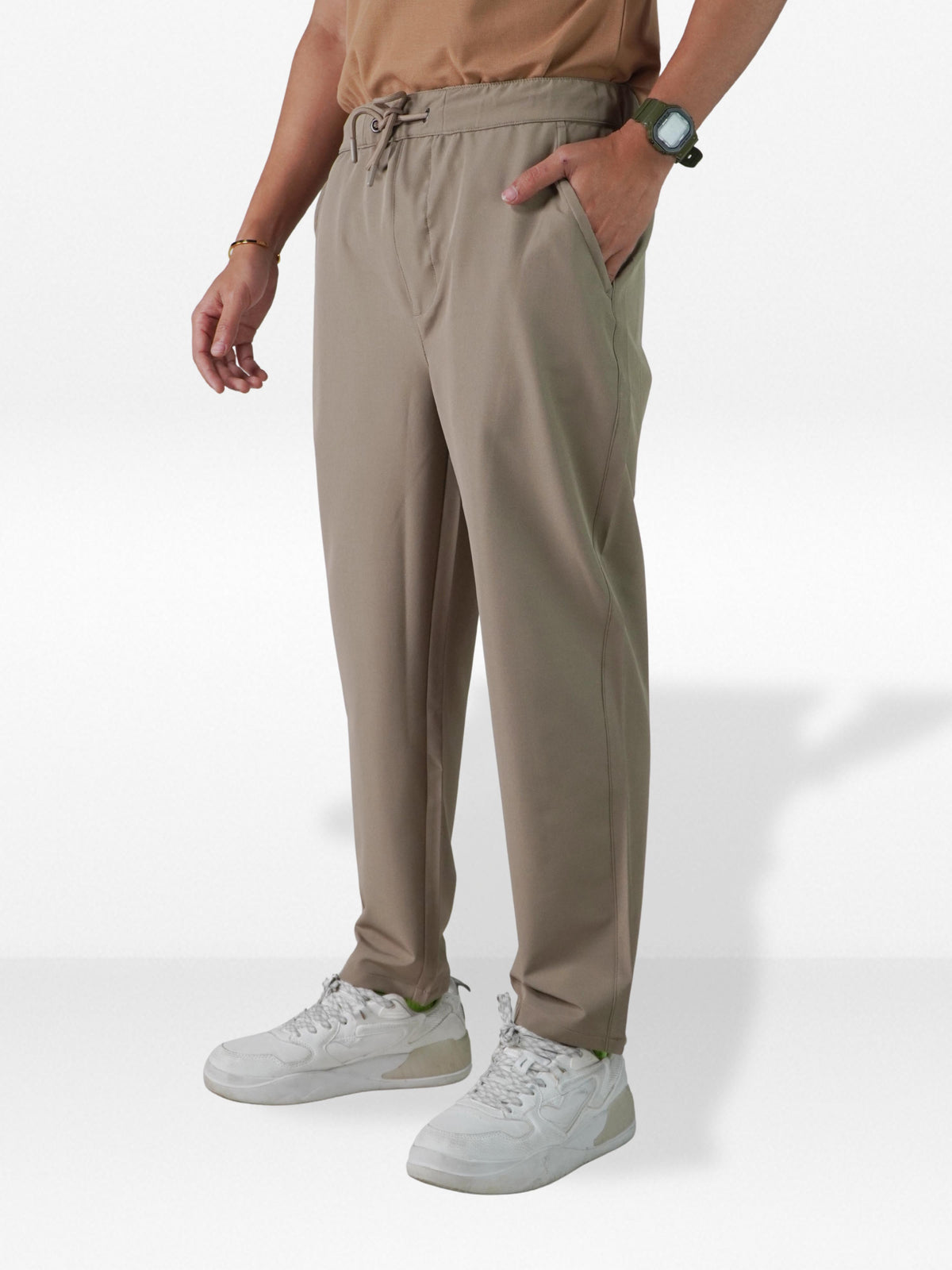 Men’s Relaxed Fit Trousers – Elastic Waist with Drawstring, Casual Pants with Fake Fly & Side Pockets ,Comfortable Everyday Wear