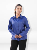 Women’s Long Sleeve Satin Shirt – Spread Collar Button-Down Top | Soft Shiny Formal & Casual Wear