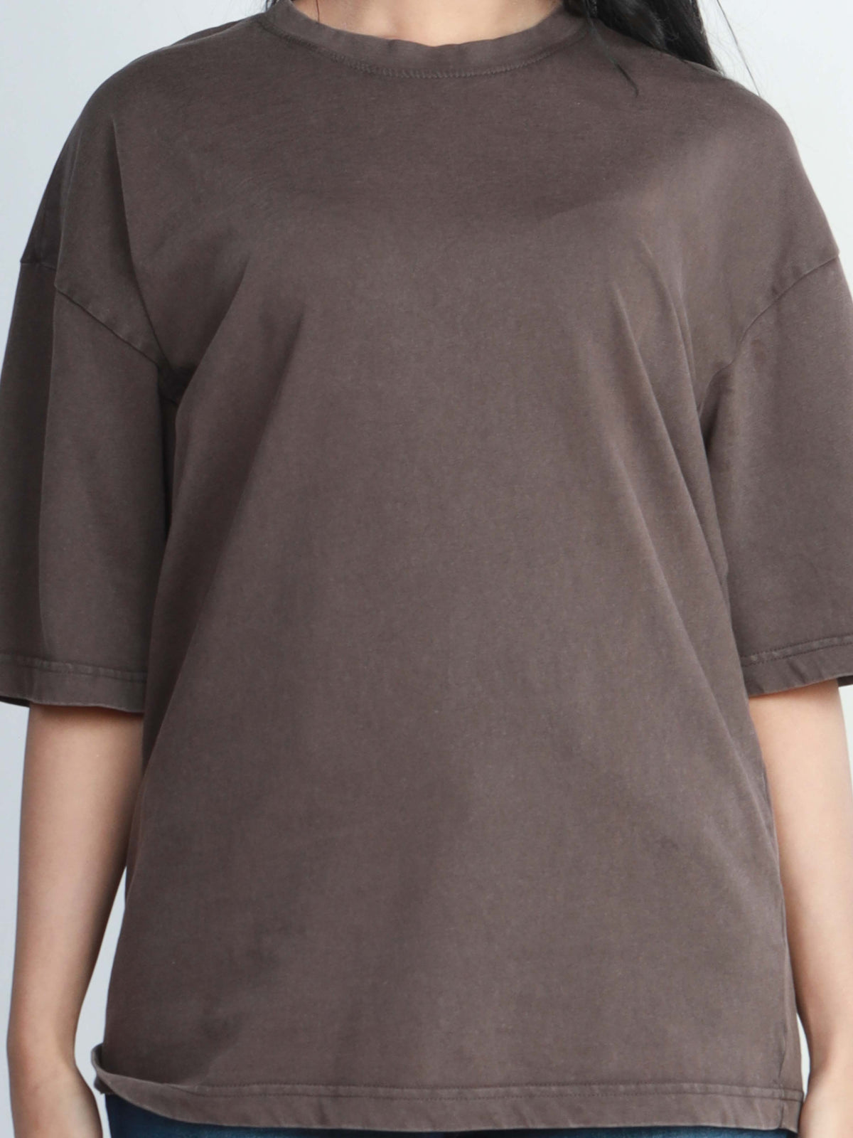 Unisex Drop Shoulder T-Shirt – Classic Solid Short Sleeve Acid wash Tee, Cotton Blend Comfortable Casual Wear- Brown