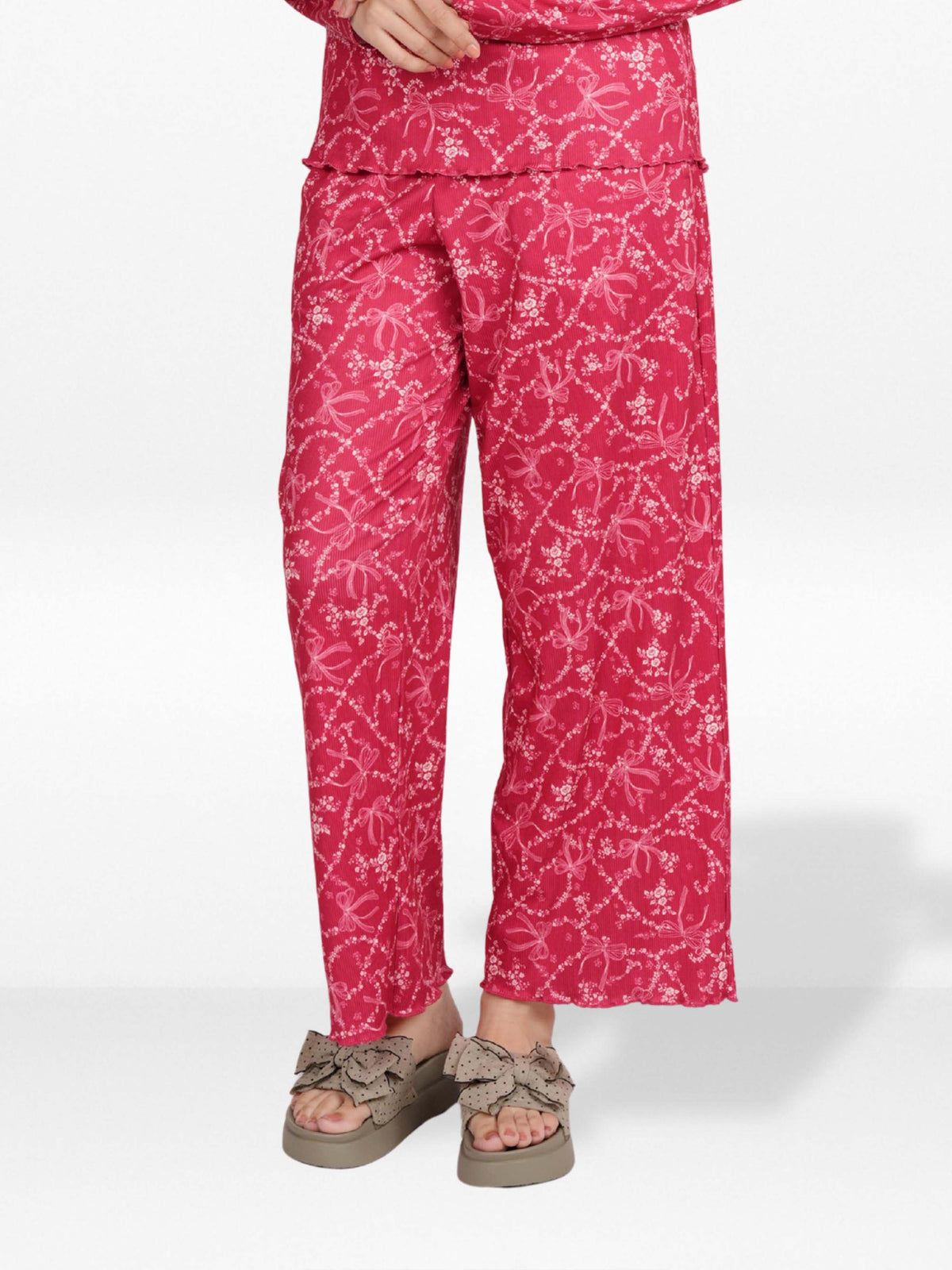 Women's Floral Printed Wide Leg Pants – Soft Yummy Rib Casual Trousers