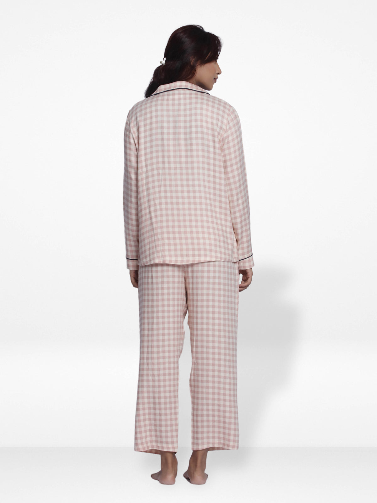 Women Warm Grey CheckSleepwear Long Sleeve Pyjama Set