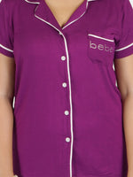 Women's Solid Color Notch collar Sleepwear Set.