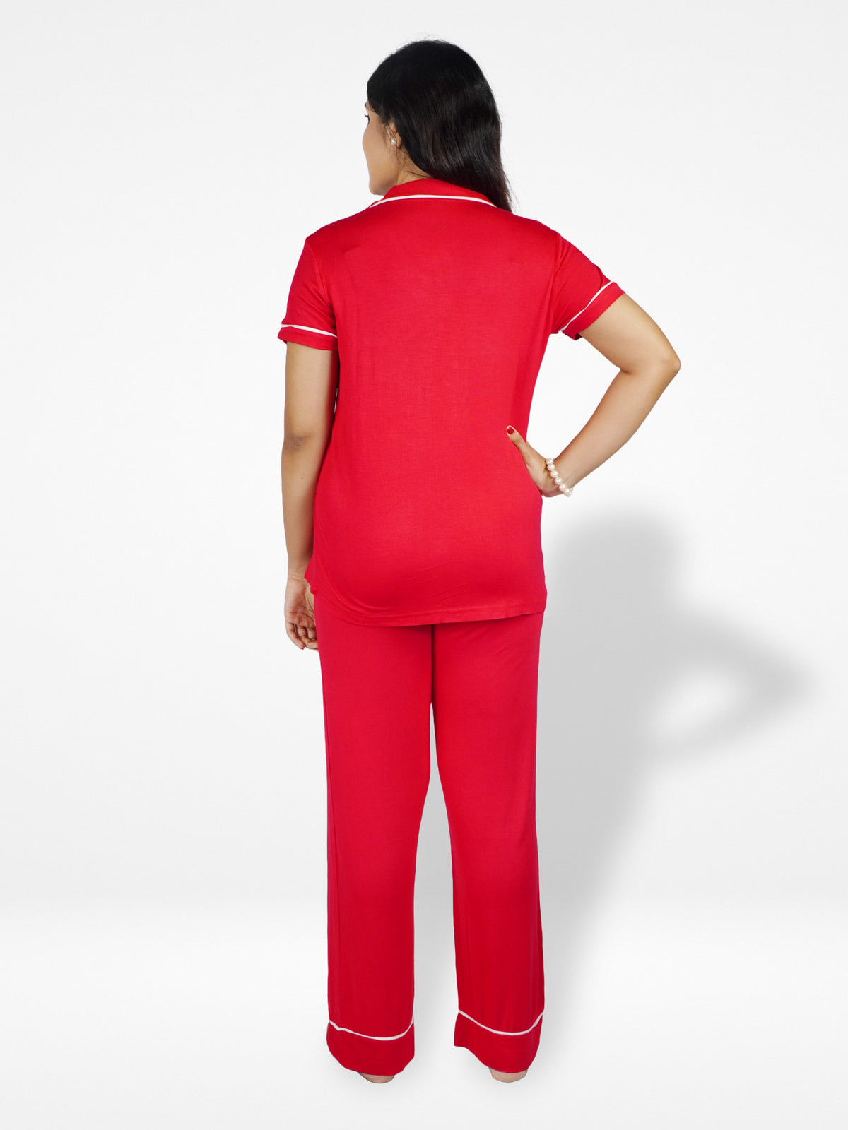 Women's Solid Color Notch collar Sleepwear Set.