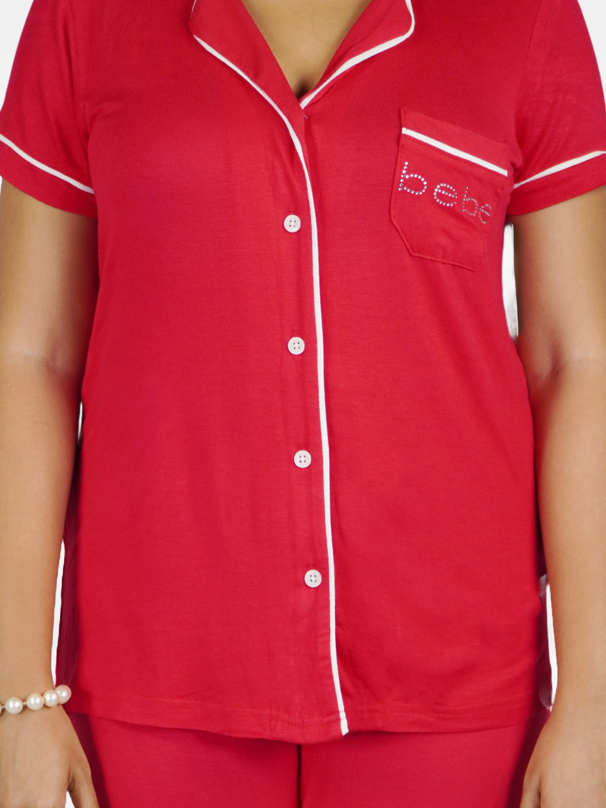 Women's Solid Color Notch collar Sleepwear Set.