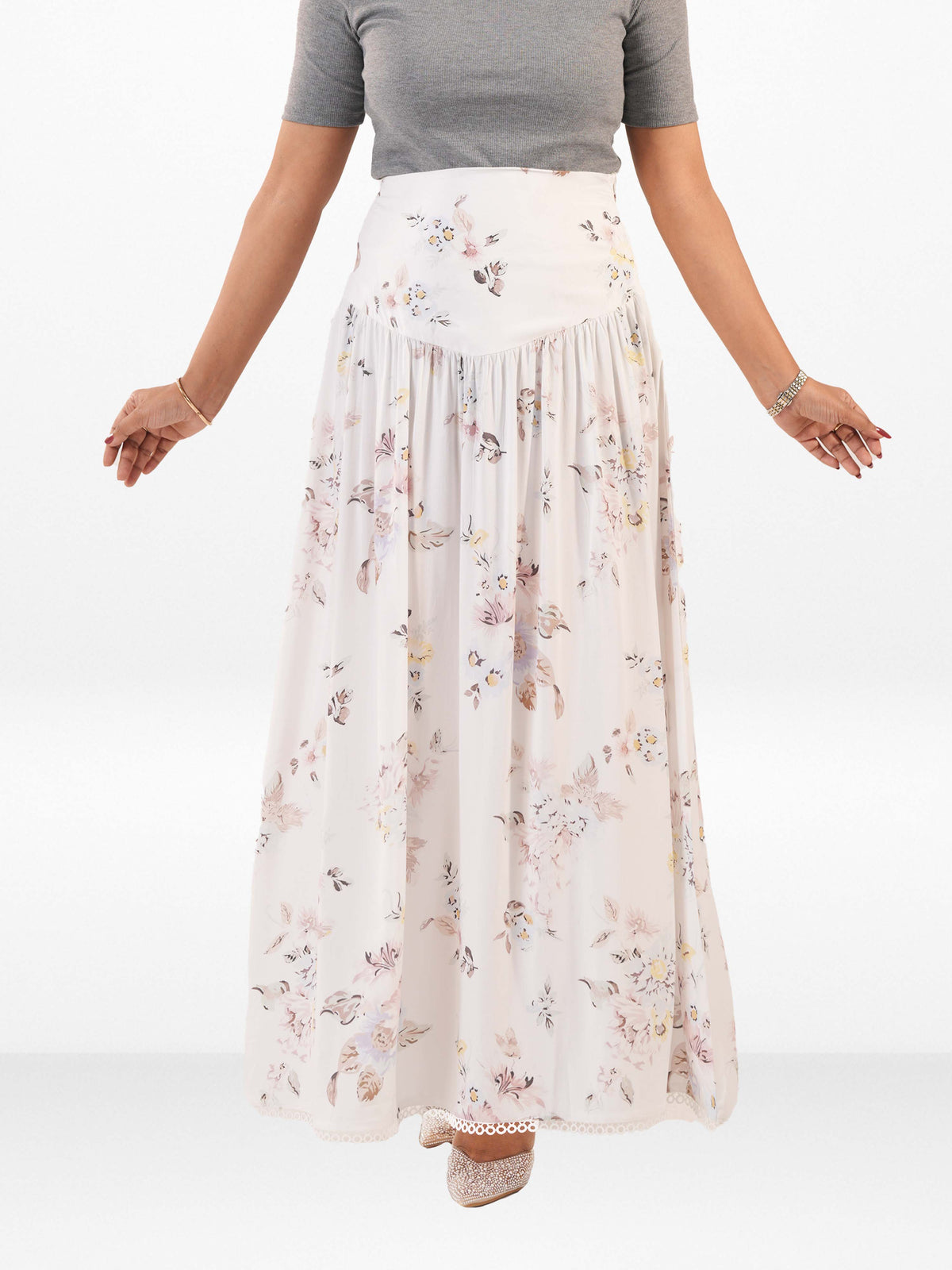 Women’s All Over Printed Maxi Skirt – Summer Pleated High Waist Casual Long Skirt