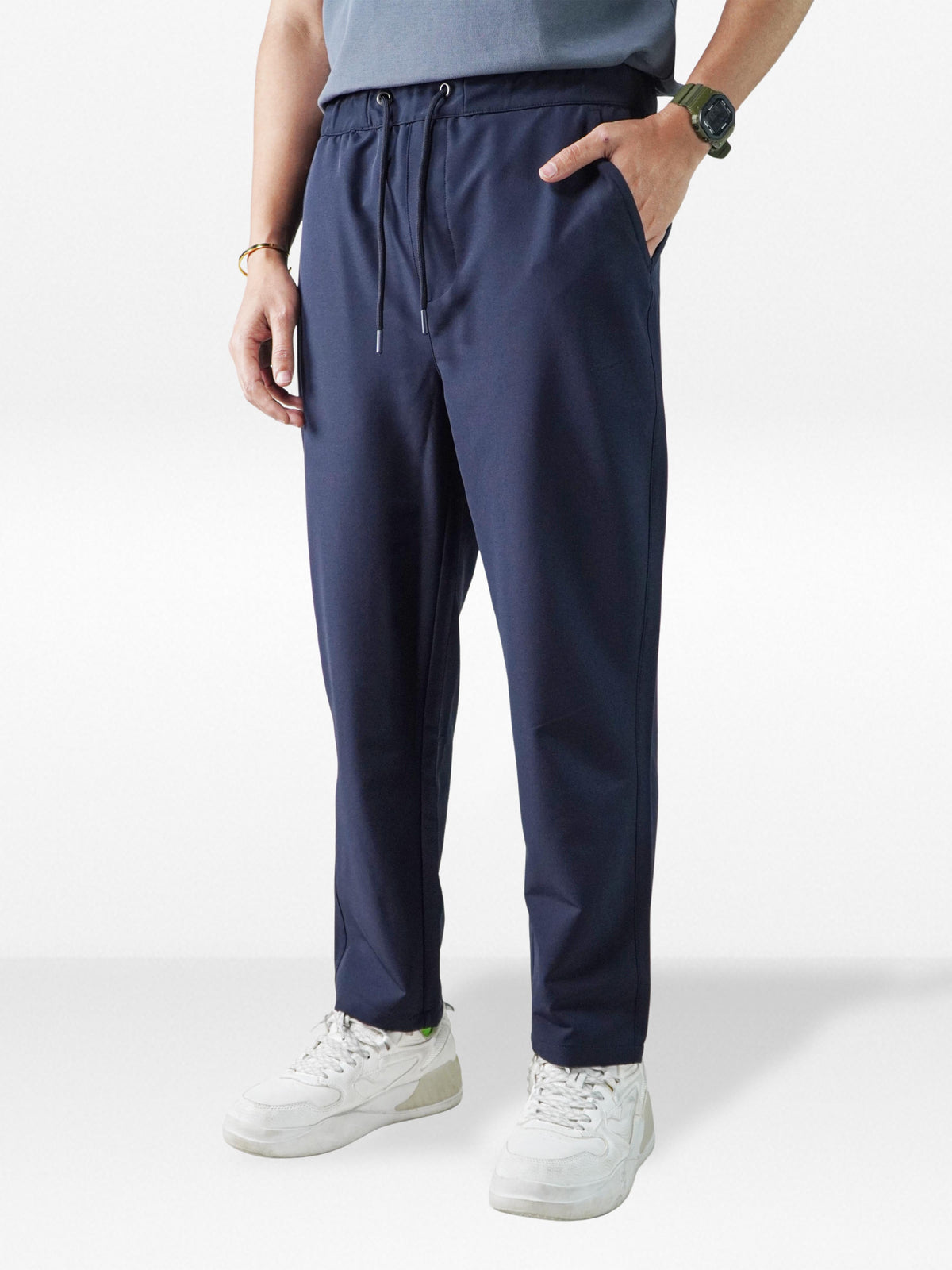 Men’s Relaxed Fit Trousers – Elastic Waist with Drawstring, Casual Pants with Fake Fly & Side Pockets ,Comfortable Everyday Wear