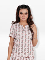 Women’s Henley Short Sleeve Pajama Top | Printed Sleepwear Shirt | Soft Stretch Yummy Rib Fabric | Casual Lounge Top for Women - Blushing Bride Rose
